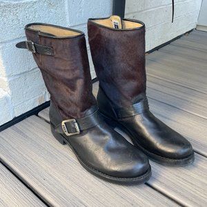 Women's Frye Veronica Short Calf Hair Leather Boots SZ 8 Black